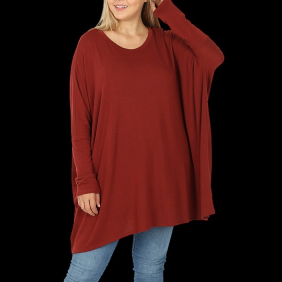 Fired Brick Plus Size Oversized V-Neck Poncho - Picture 8 of 8